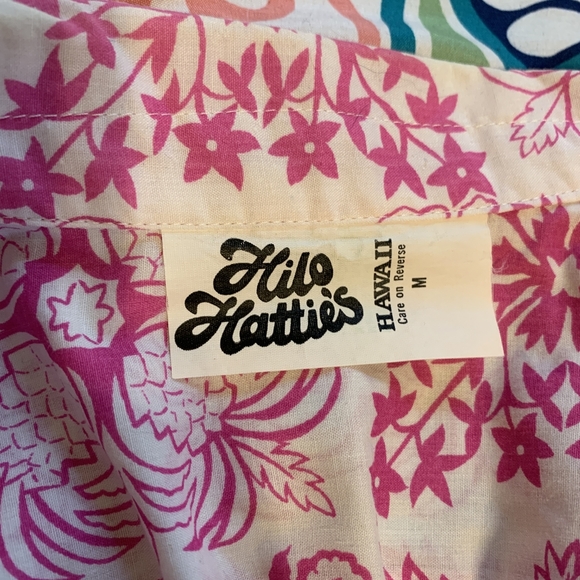 Hilo Hattie EUC pink white Hawaiian pineapple shirt M - Picture 4 of 7
